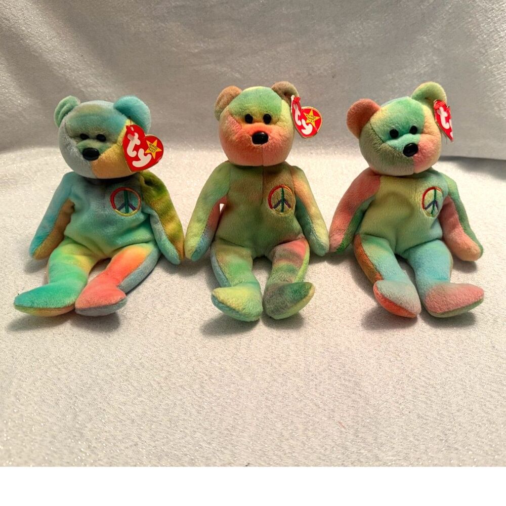Lot of 3 TY Beanie Baby Peace Bears